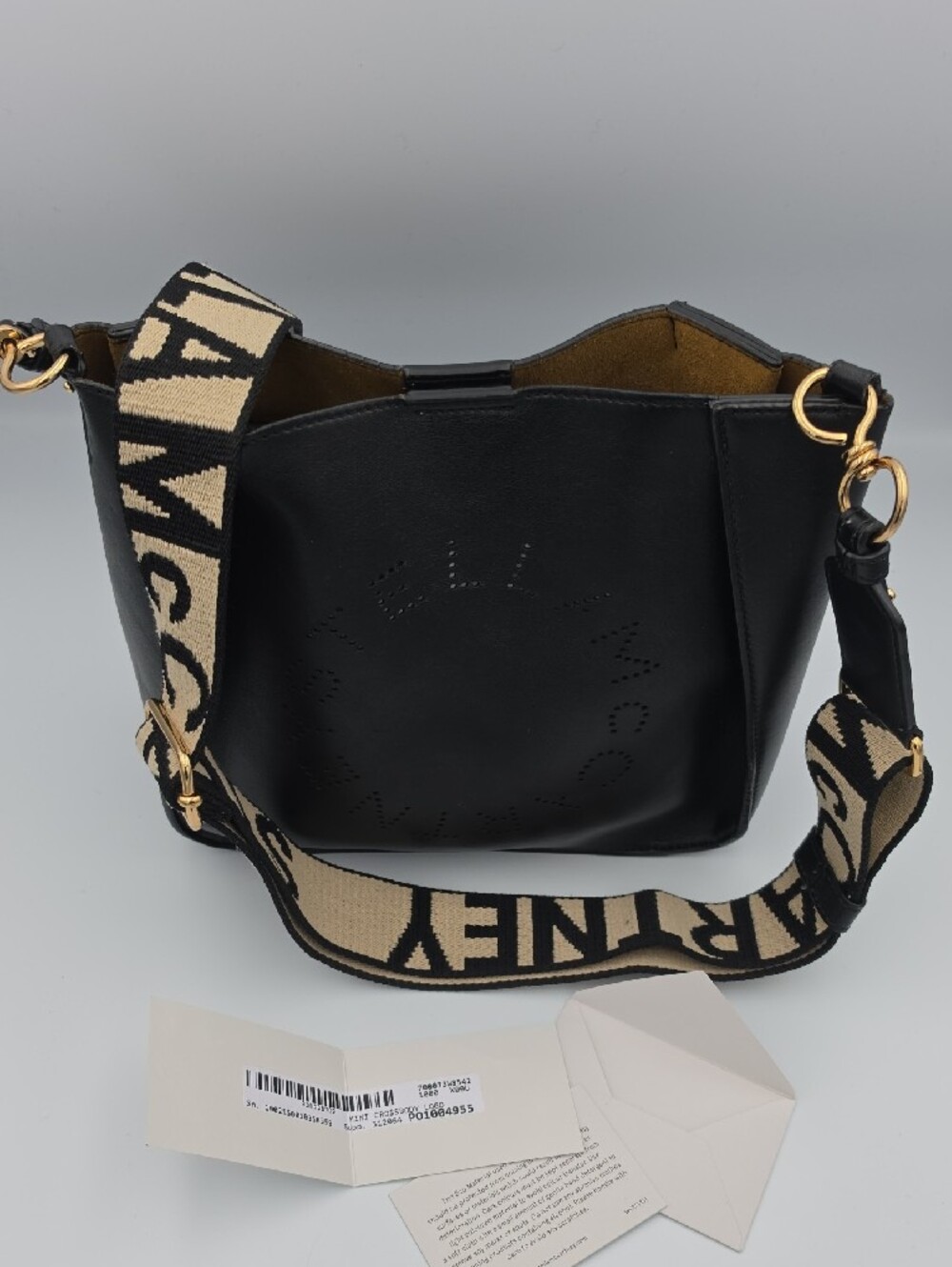 Stella McCartney Black & Gold Perforated Polyurethane Mini Crossbody (V-G)✨️🖤✨️ - Picture 14 of 16